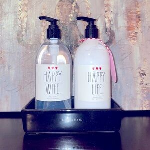 Rae Dunn Scented Hand Soap Hand Lotion and Ceramic Dish Happy Life Happy Wife